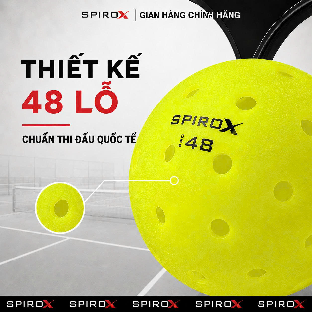 Quả Bóng Pickleball SpiroX Pro 48 Chính Hãng - 48 Lỗ - Bền - Đường Bay Ổn Định - Kiểm Soát - Cảm Giác Đánh Chắc Tay